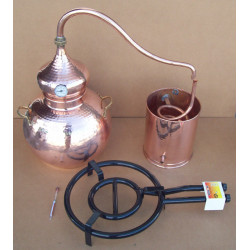 Alambicco tradizionale a 40 litri, Termometro, Etilometro griglia di rame, bruciatore a gas