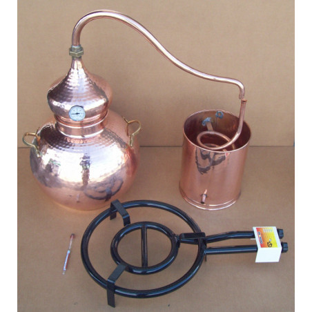 Alambicco tradizionale a 40 litri, Termometro, Etilometro griglia di rame, bruciatore a gas