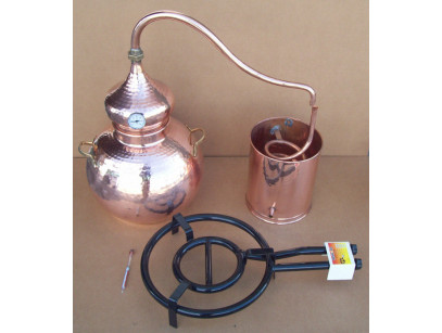 Alambique 40 litros tradicional, termometro, alcoholimetro, rejilla de cobre y quemador