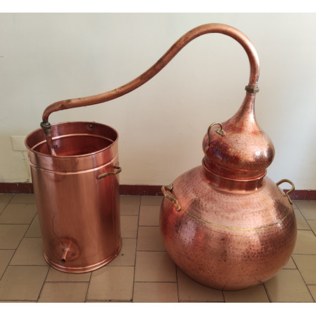 Alambique 80 de cobre litros tradicional con termómetro, alcoholímetro, rejilla y quemador