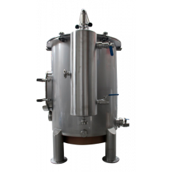 Stainless steel alembic for professional oil distillation, side view