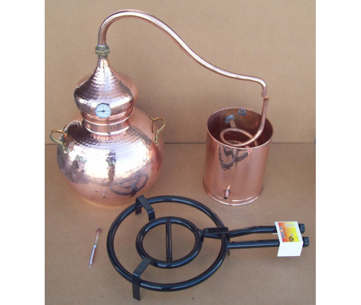 Alambique 30 litros tradicional con termometro, alcoholimetro, rejilla y quemador